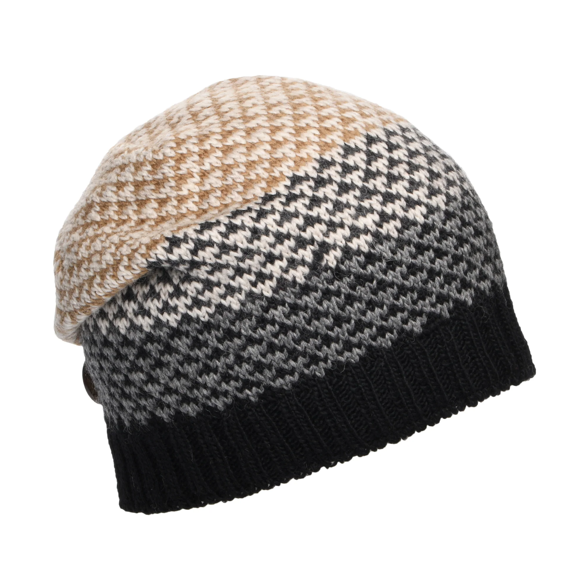 Kusan Button Down Beanie Mütze Jacquard - Schwarz-Creme - Image 2