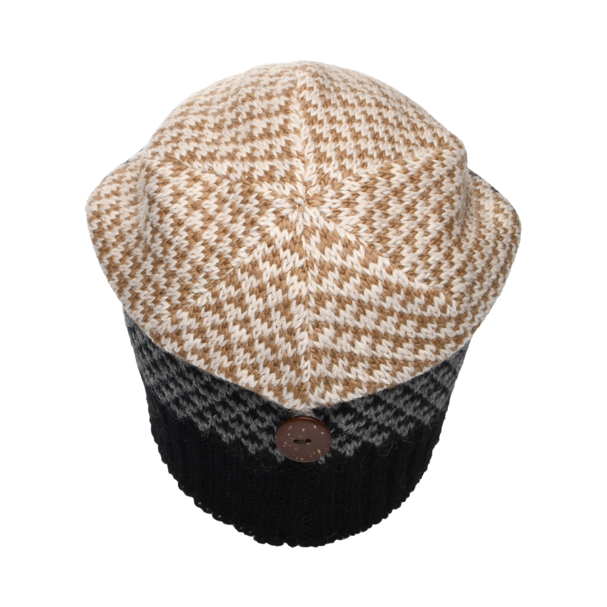 Kusan Button Down Beanie Mütze Jacquard - Schwarz-Creme - Image 3
