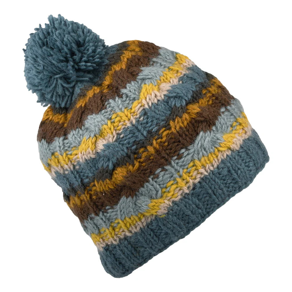 Kusan Cable Knit Bommelmütze gestreift - Blau-Multi - Image 2