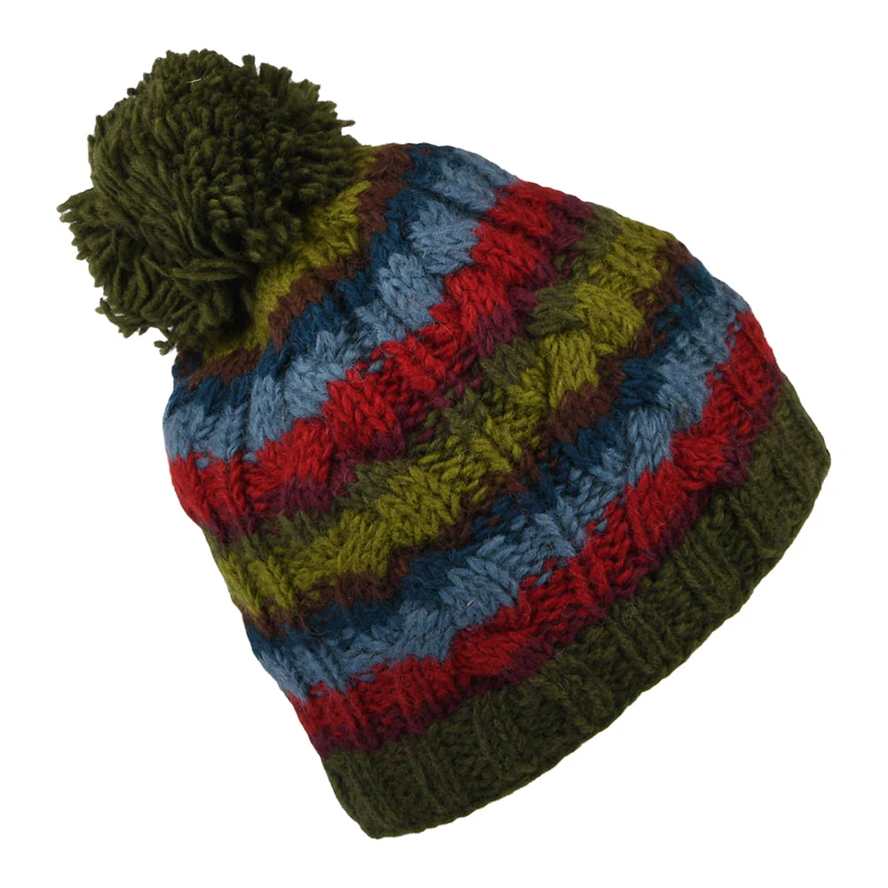 Kusan Cable Knit Bommelmütze gestreift - Waldgrün - Image 2