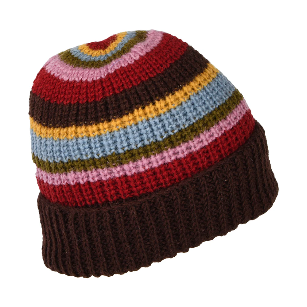 Kusan Cardi Rib Turn Up Beanie Mütze - Braun-Rot-Blau - Image 2