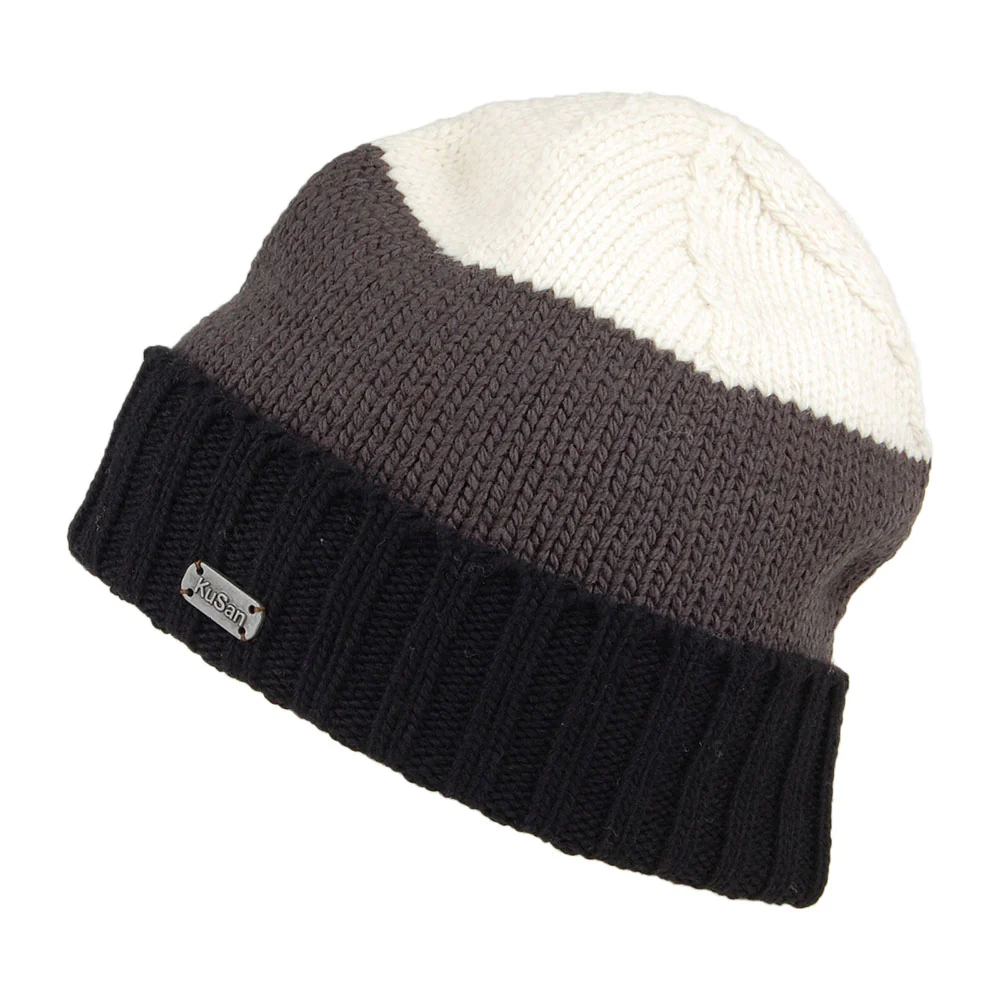 Kusan Floppy Beanie Mütze aus Merinowolle - Schwarz-Grau - Image 3