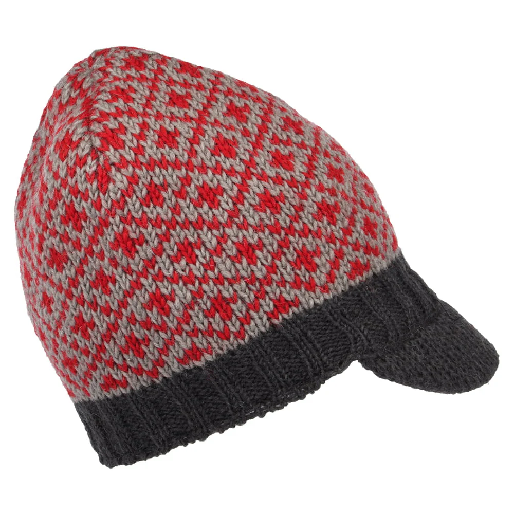Kusan Gemusterte Beanie Mütze mit Visier - Rot - Image 2