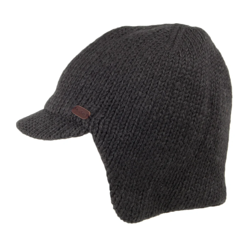 Kusan - Grau Beanie Mütze mit Krempe und Ohrenwärmer