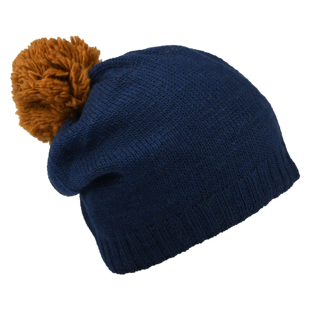 Kusan Kontrast Bommel Slouch Bommelmütze - Marineblau - Image 2