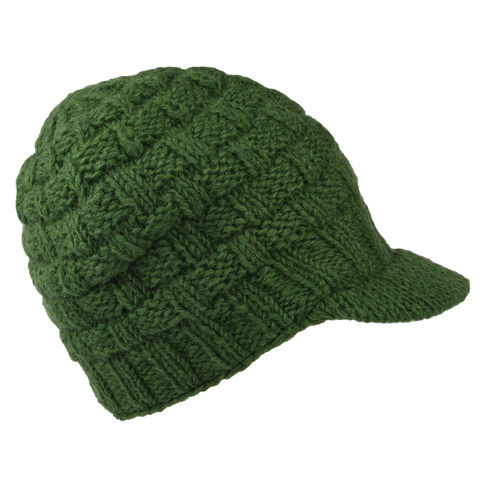 Kusan Korbmuster Beanie Mütze mit Visier - Olivgrün - Image 2
