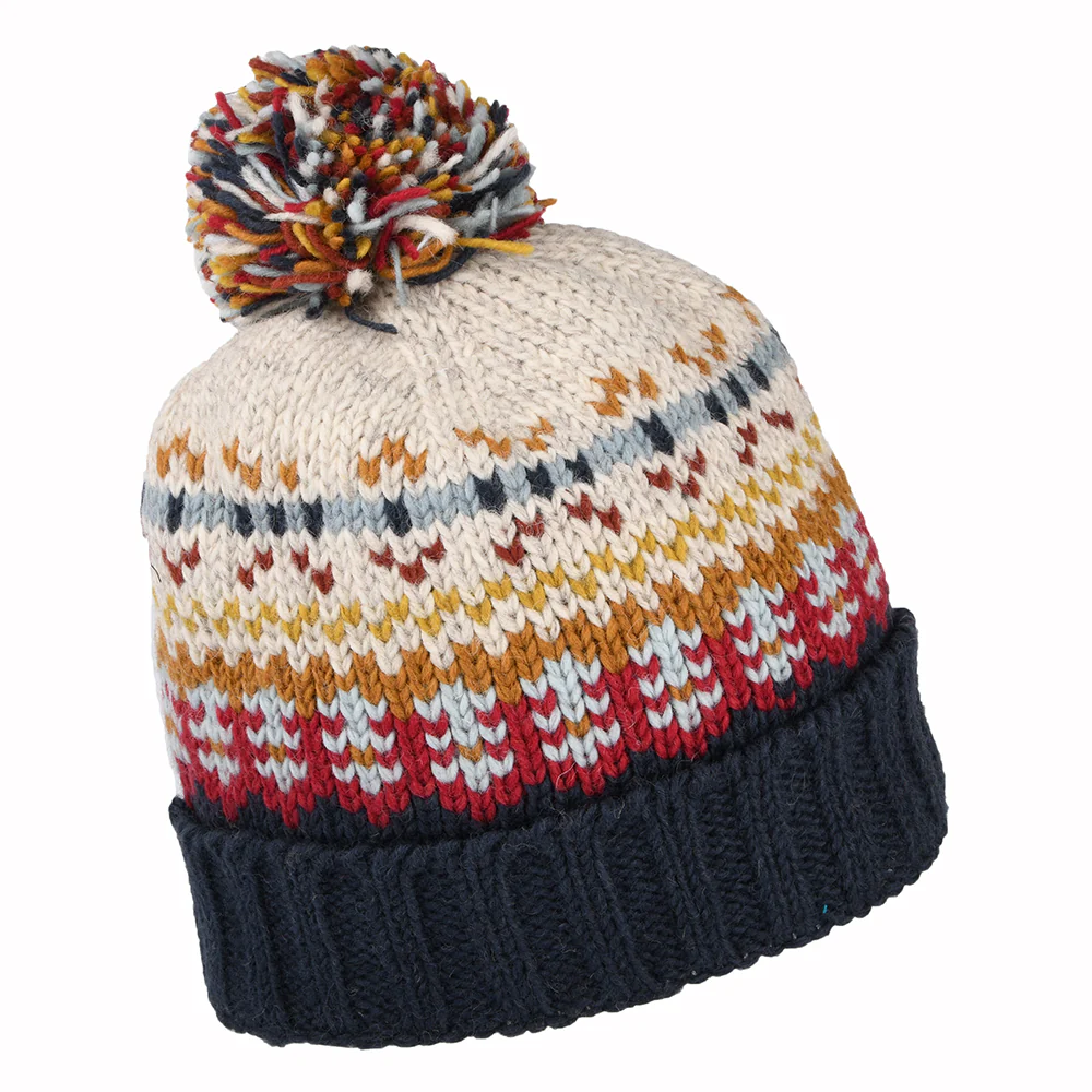 Kusan Mosaic Bommelmütze Fair Isle - Marineblau-Rot-Creme - Image 2