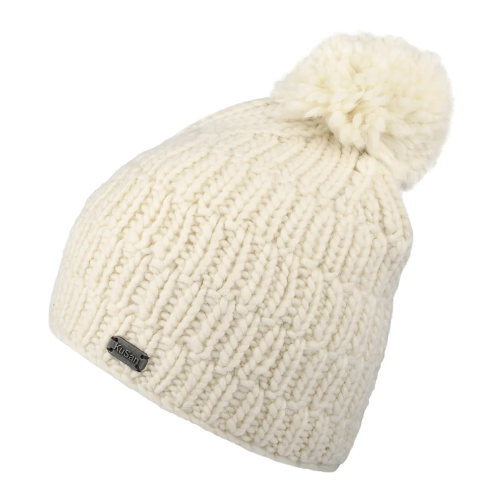 Kusan Moss Yarn Bommelmütze Rib Cable - Creme