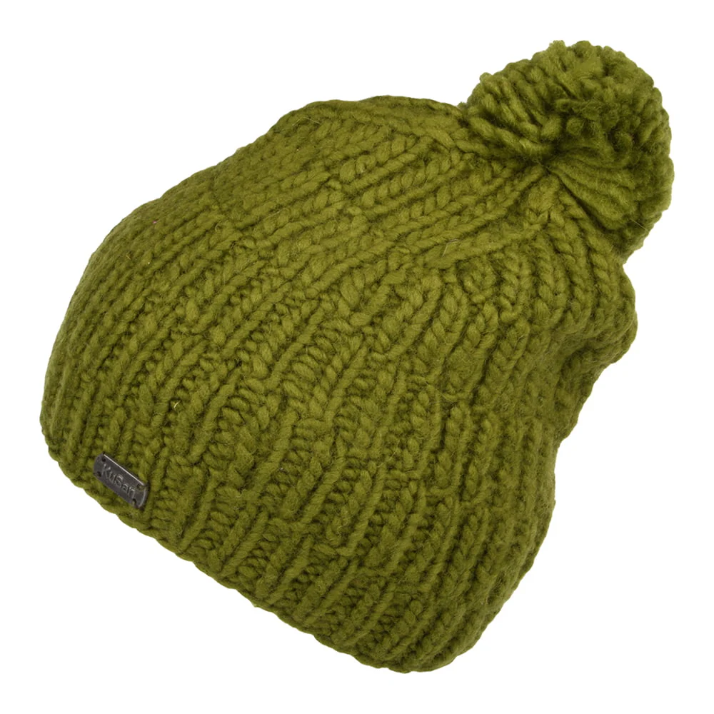 Kusan Moss Yarn Bommelmütze Rib Cable - Khaki