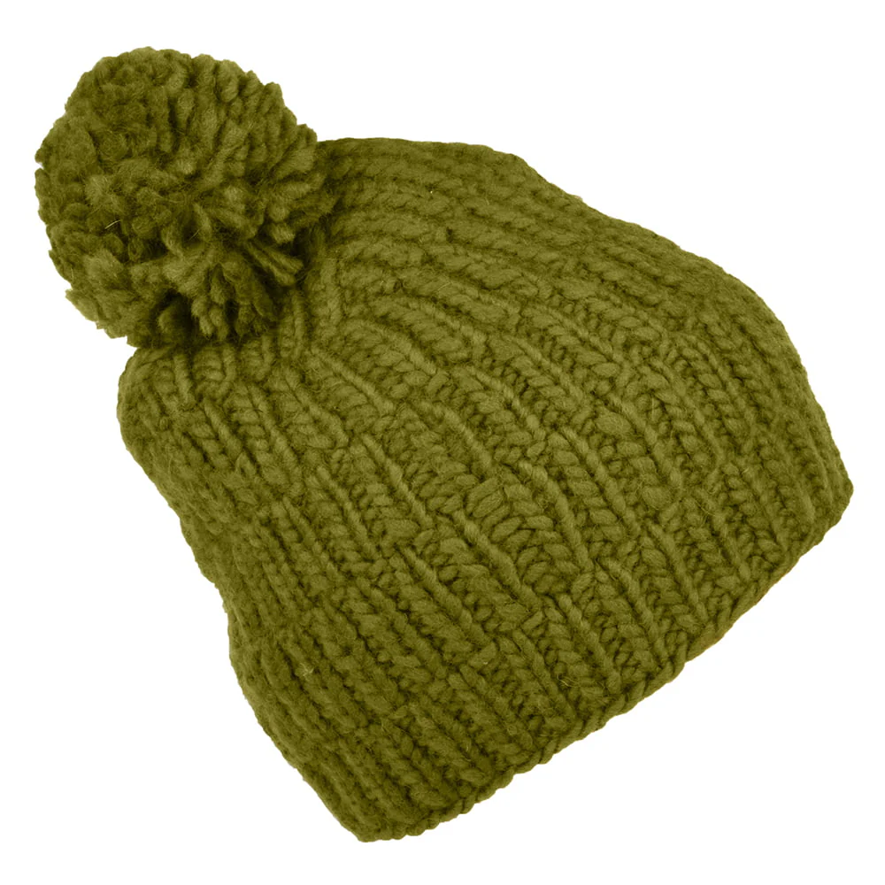 Kusan Moss Yarn Bommelmütze Rib Cable - Khaki - Image 2
