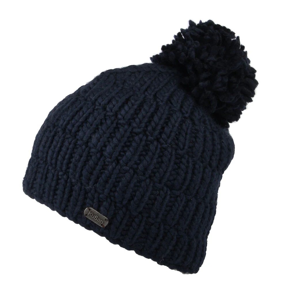 Kusan Moss Yarn Bommelmütze Rib Cable - Marineblau