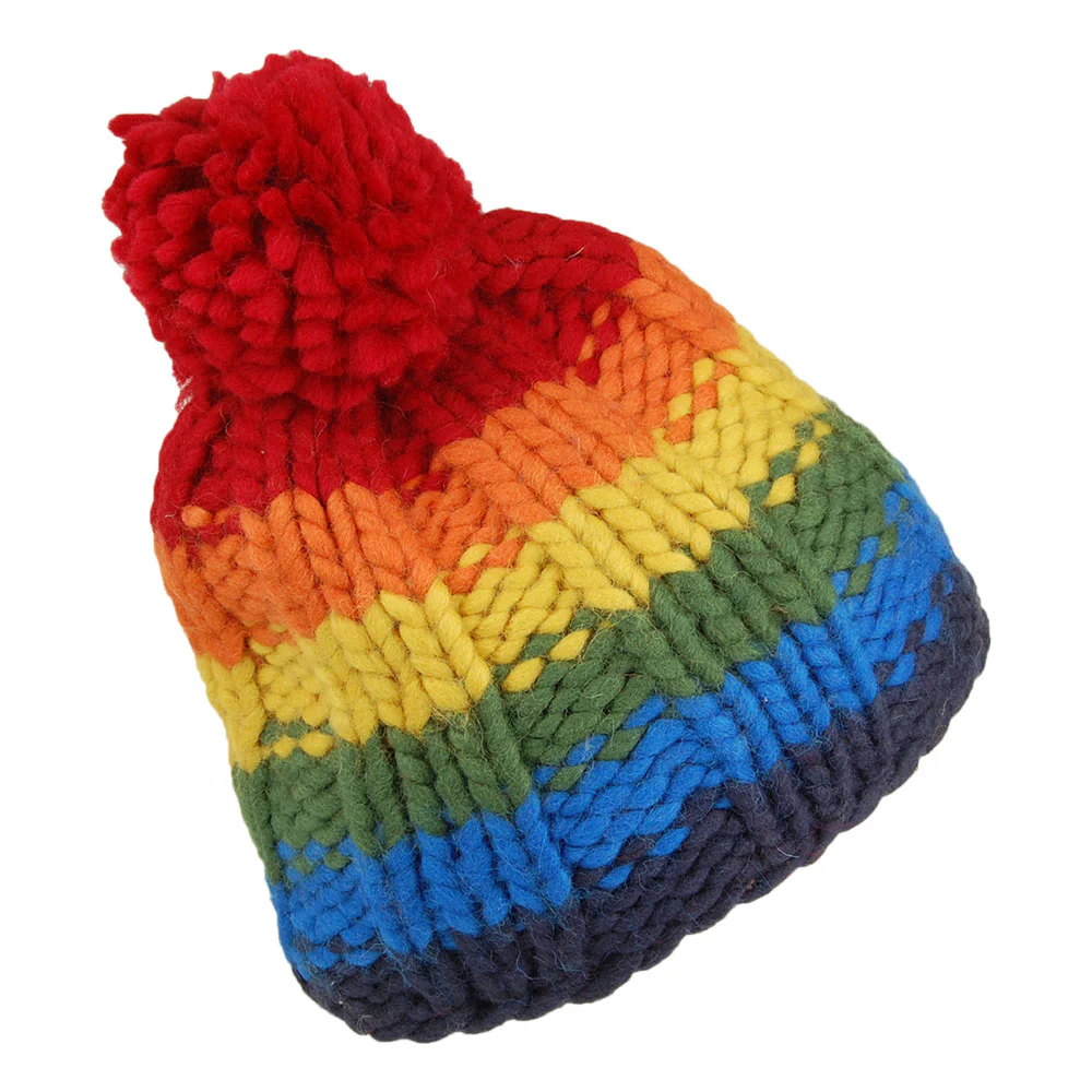 Kusan Regenbogen Garn Bommelmütze mit Perlmuster - Mehrfarbig - Image 2