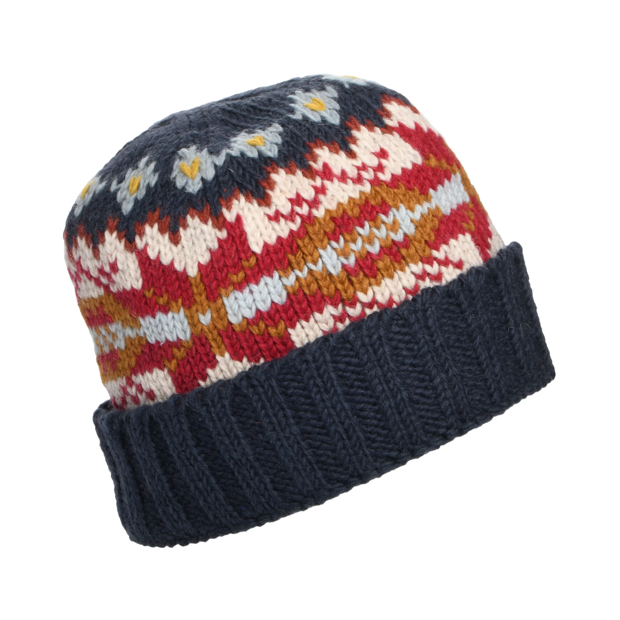 Kusan Schneeflocke Turn Up Beanie Mütze - Blau-Senfgelb - Image 2