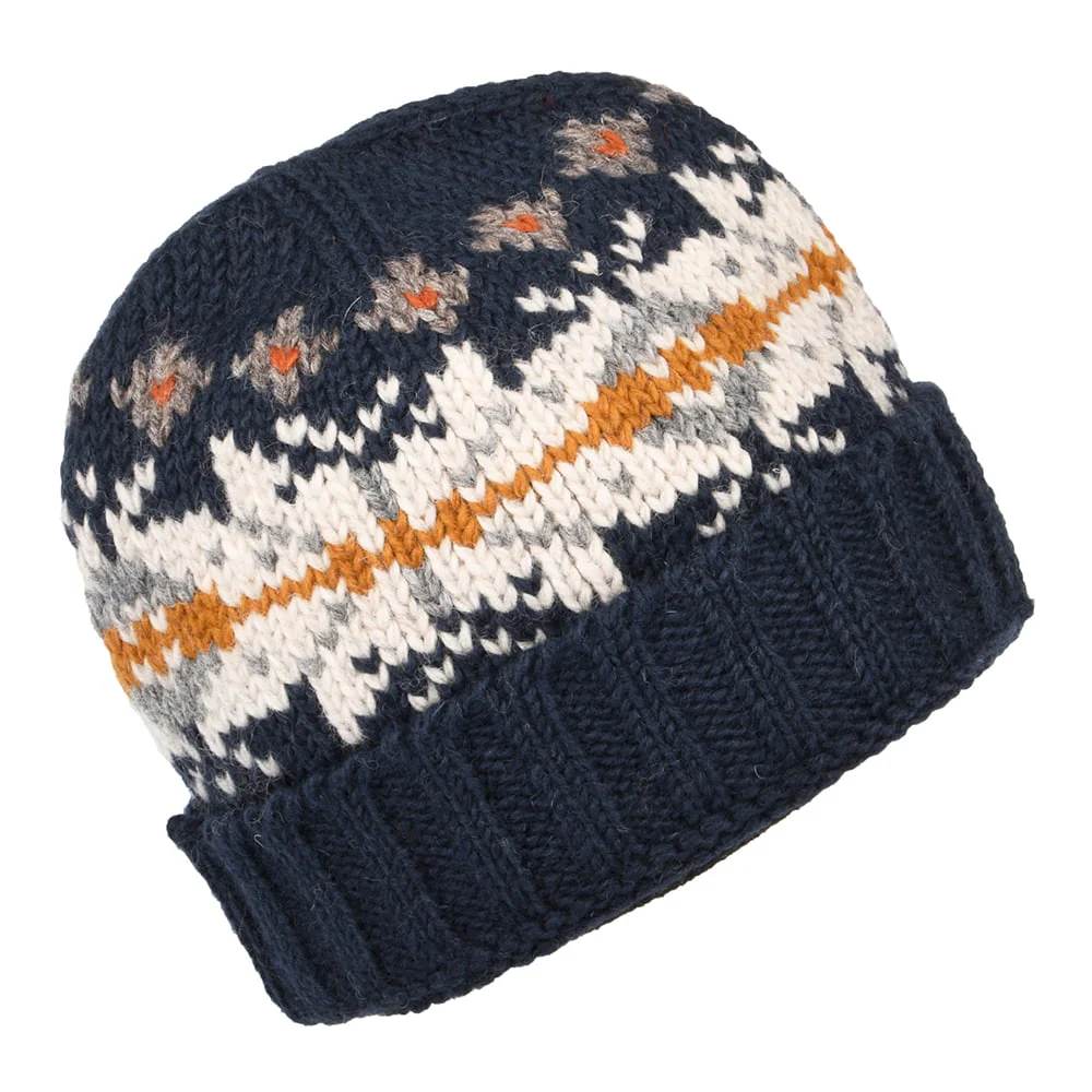 Kusan Schneeflocke Turn Up Beanie Mütze - Marineblau-Creme - Image 2