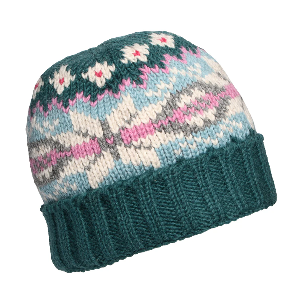 Kusan Schneeflocke Turn Up Beanie Mütze - Petrol-Aquamarinblau - Image 2