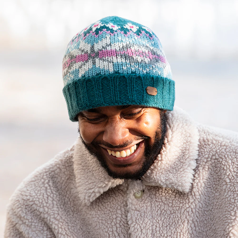 Kusan Schneeflocke Turn Up Beanie Mütze - Petrol-Aquamarinblau - Image 3