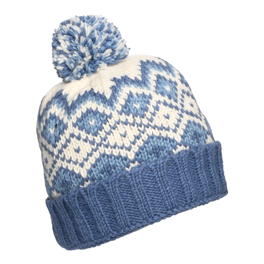 Kusan Turn Up Bommelmütze Diamond - Blau-Creme - Image 2