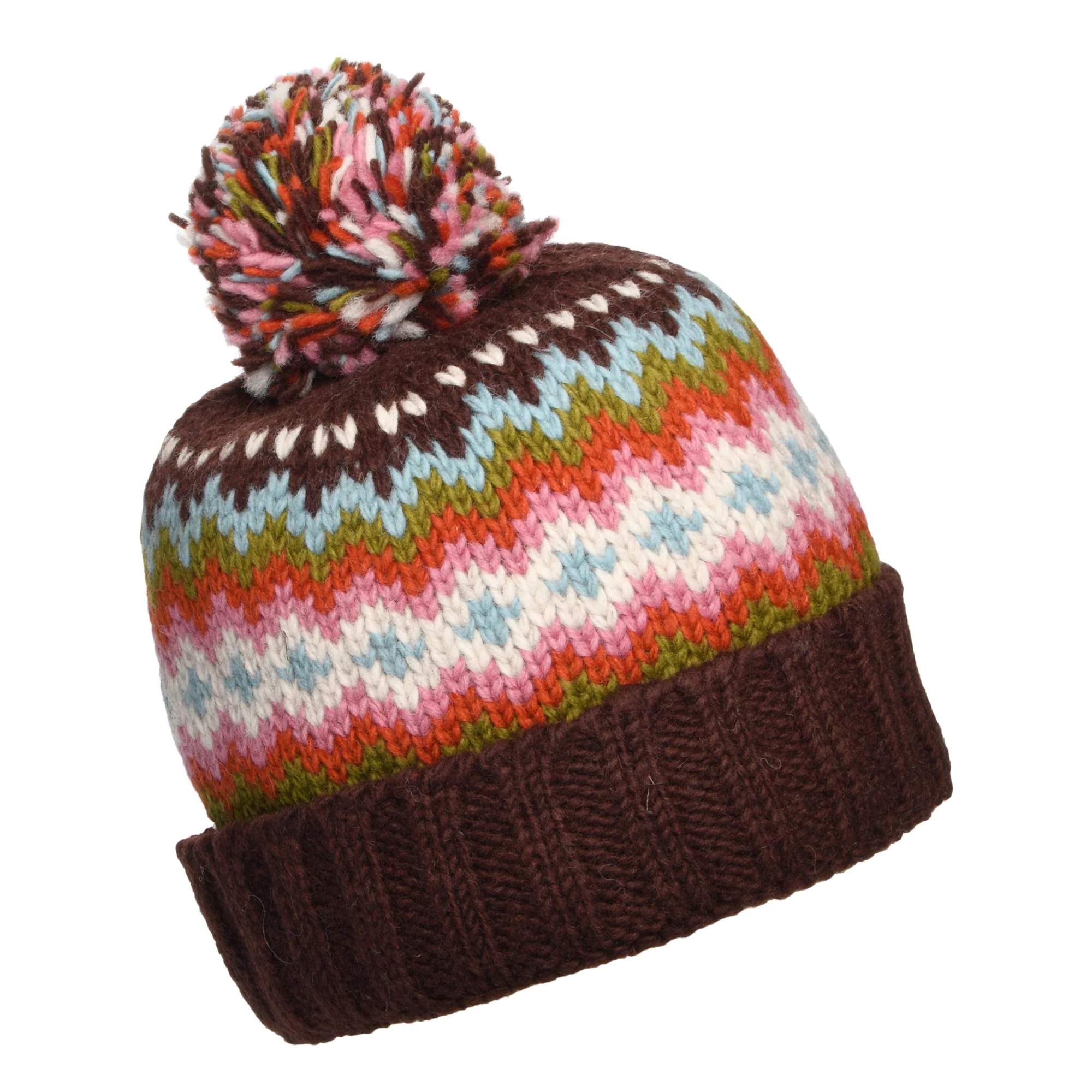 Kusan Turn Up Bommelmütze Fair Isle - Kastanienbraun - Image 2