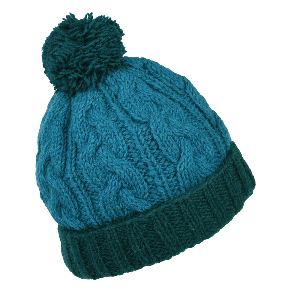 Kusan 2-Tone Turn Up Bommelmütze mit Zopfstrickmuster - Blau - Image 2