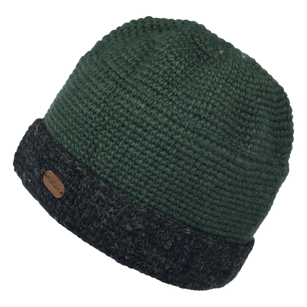 Kusan Turn Up Gehäckelte Beanie Mütze - Grün