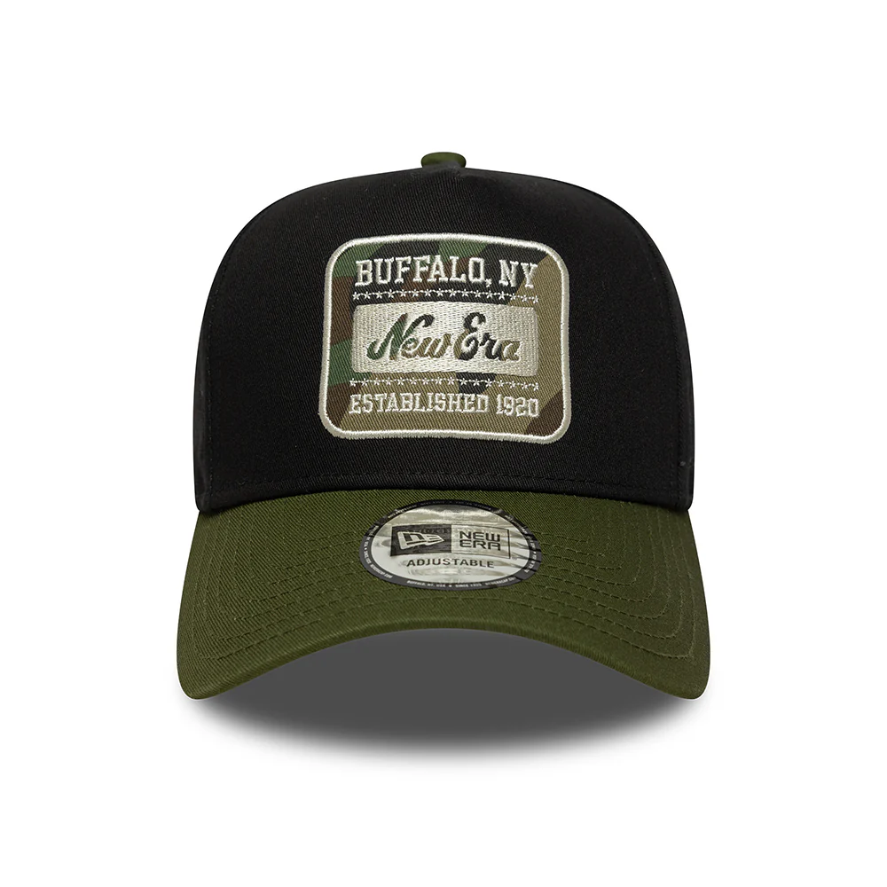 New Era 9FORTY A-Frame Snapback Cap - NE Camo Patch - Schwarz-Moosgrün - Image 2