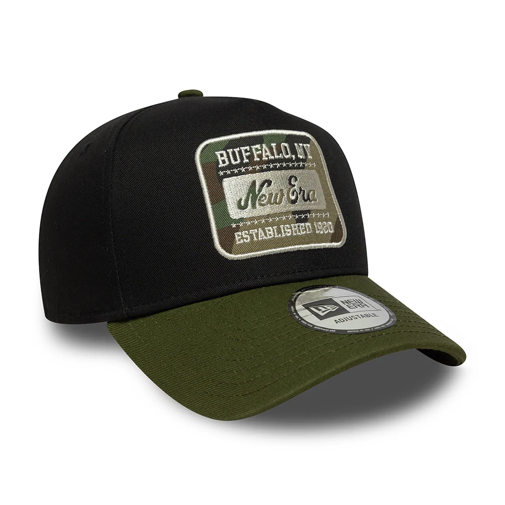 New Era 9FORTY A-Frame Snapback Cap - NE Camo Patch - Schwarz-Moosgrün - Image 3