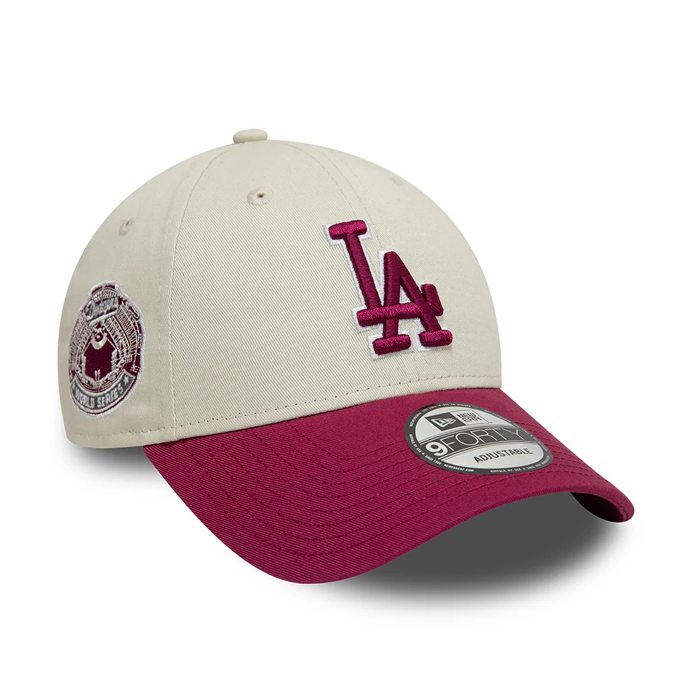 New Era 9FORTY L.A. Dodgers Baseball Cap - MLB World Series Patch - Elfenbein-Kirschrot - Image 3