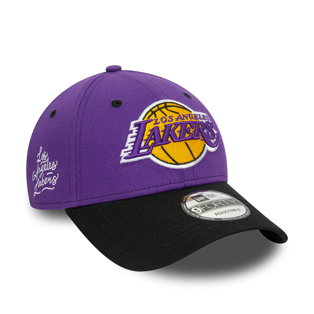 New Era 9FORTY L.A. Lakers Baseball Cap - NBA Side Patch - Lila-Schwarz - Image 3