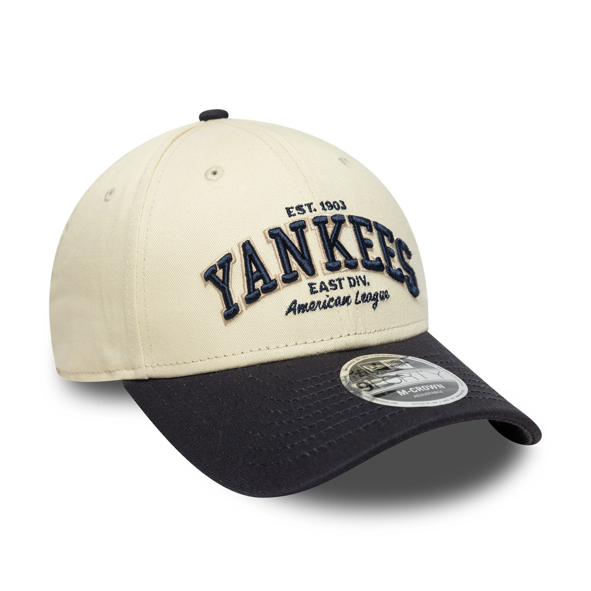 New Era 9FORTY M-Crown New York Yankees Baseball Cap - MLB Wordmark - Cremefarben-Marineblau - Image 3