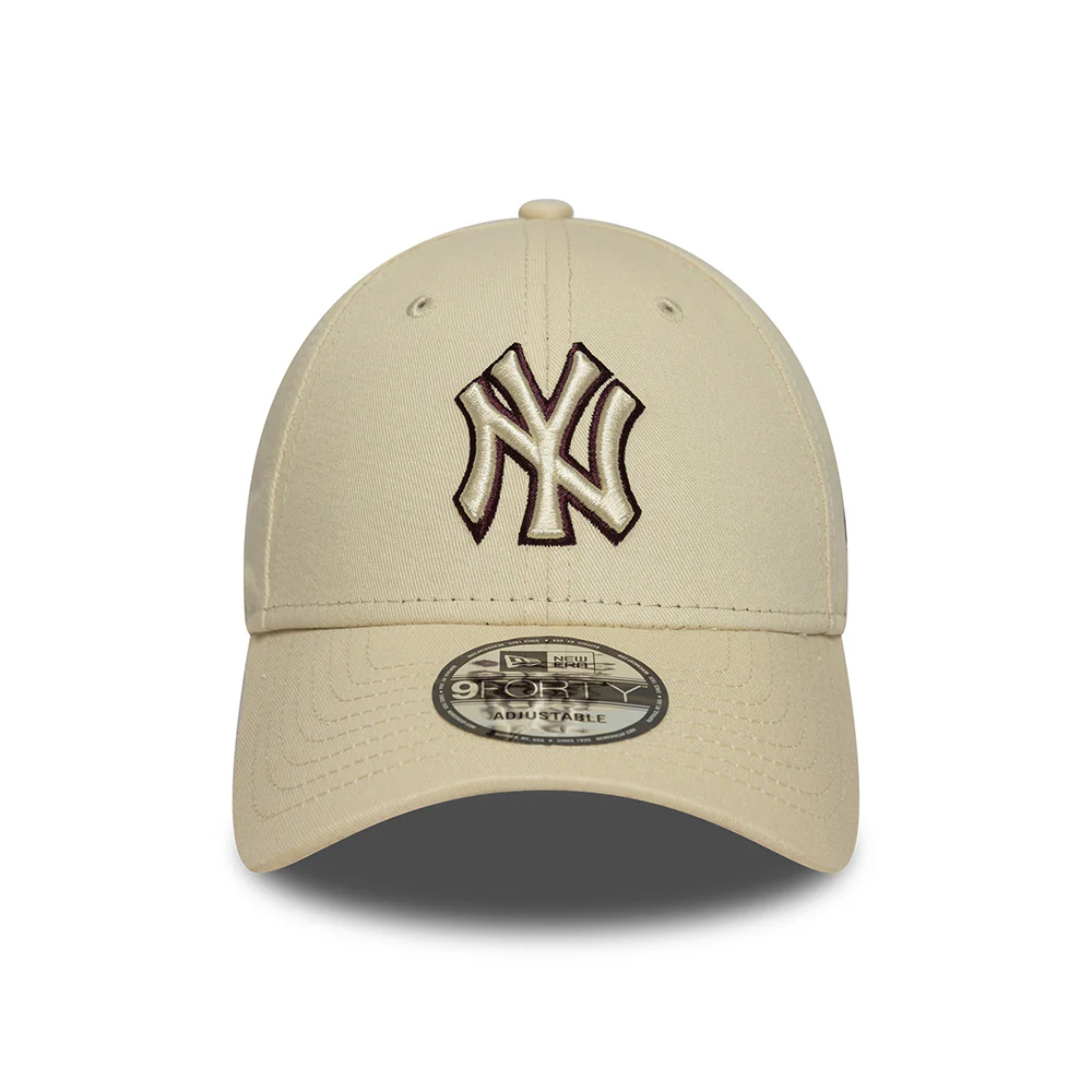 New Era 9FORTY New York Yankees Baseball Cap - MLB Team Outline - Beige-Braun - Image 2