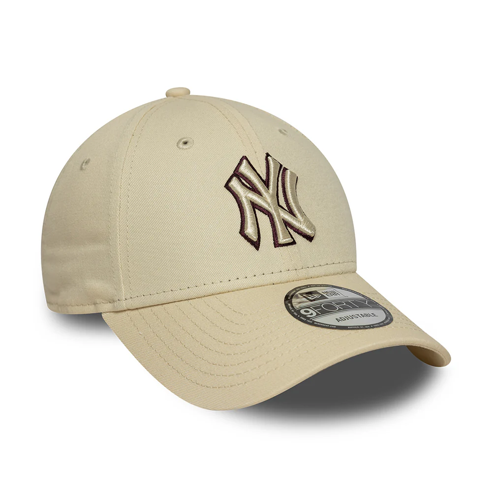 New Era 9FORTY New York Yankees Baseball Cap - MLB Team Outline - Beige-Braun - Image 3