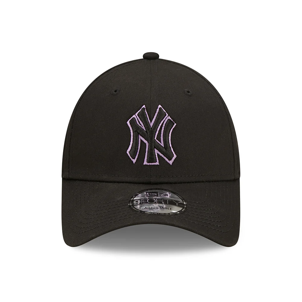 New Era 9FORTY New York Yankees Baseball Cap - MLB Team Outline - Schwarz - Lila - Image 2