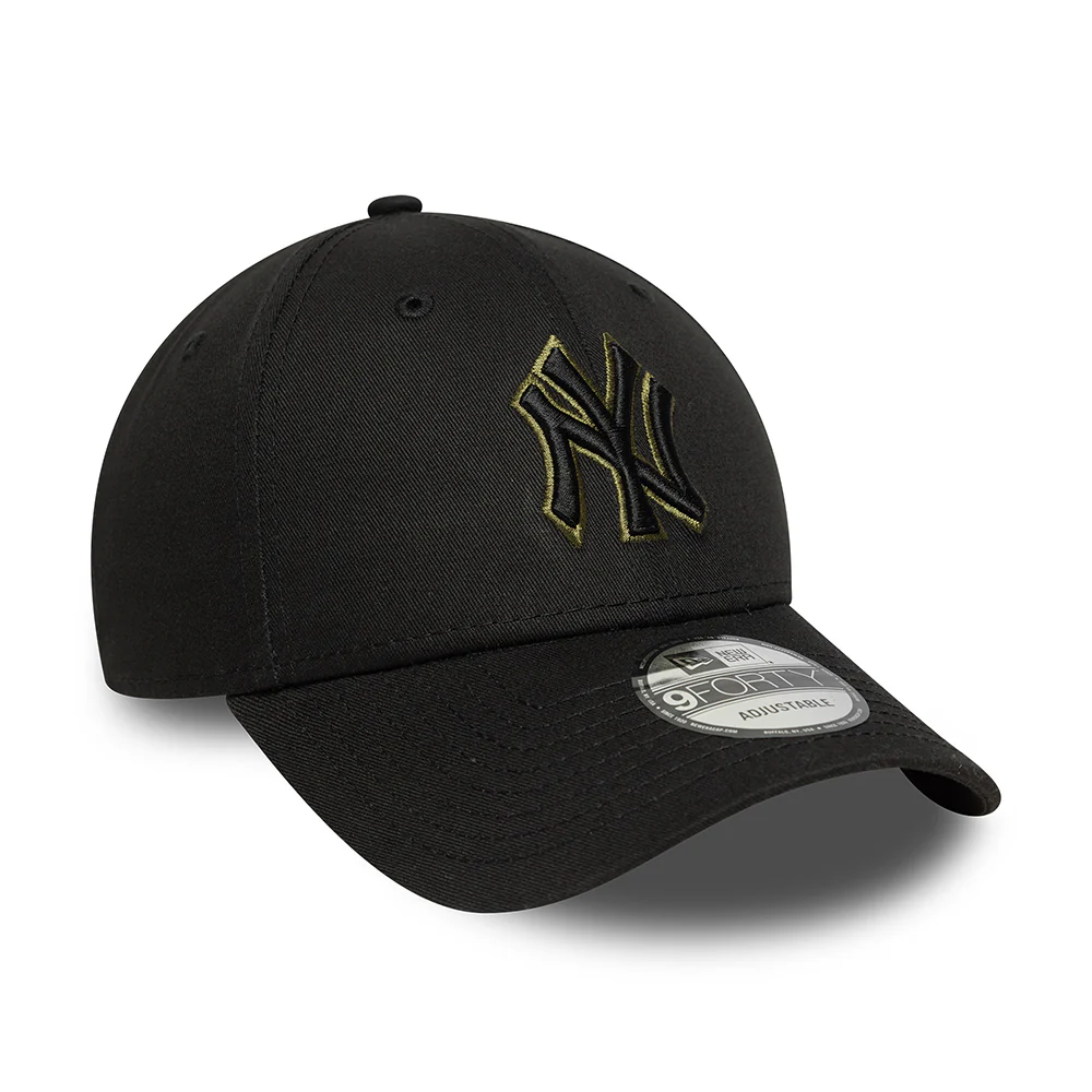 New Era 9FORTY New York Yankees Baseball Cap - MLB Team Outline - Schwarz-Olivgrün - Image 3