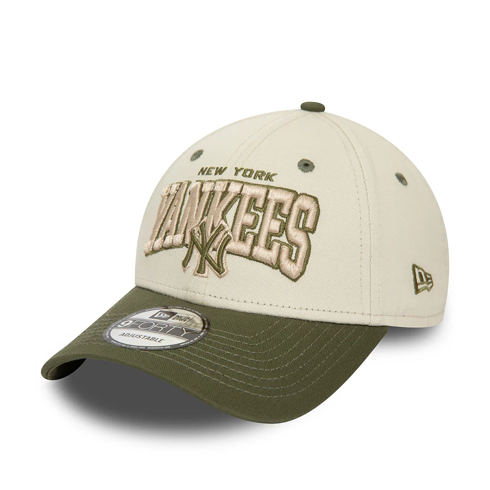 New Era 9FORTY New York Yankees Baseball Cap - MLB White Crown - Elfenbein-Olivgrün