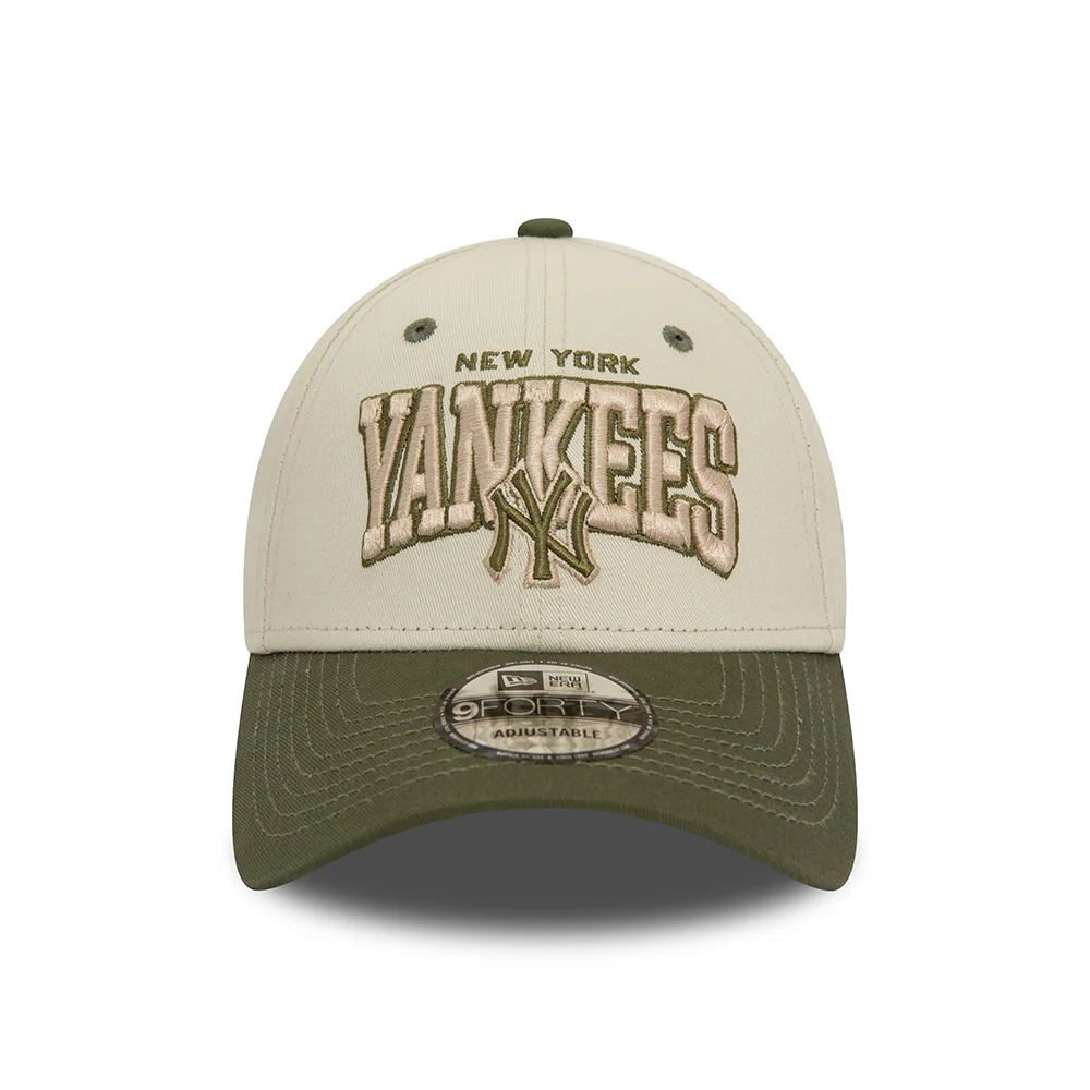 New Era 9FORTY New York Yankees Baseball Cap - MLB White Crown - Elfenbein-Olivgrün - Image 2