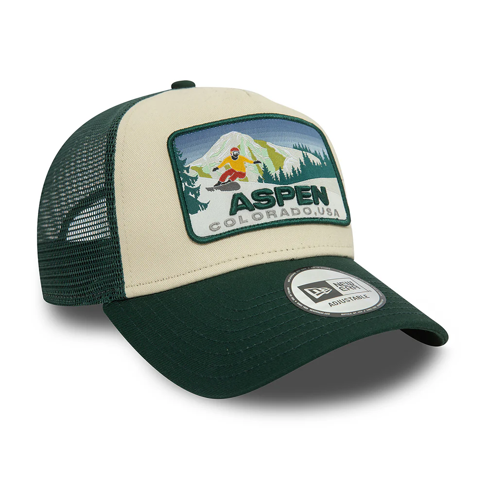 New Era A-Frame Aspen Trucker Cap - Ski Patch - Dunkelgrün-Cremeweiß - Image 3