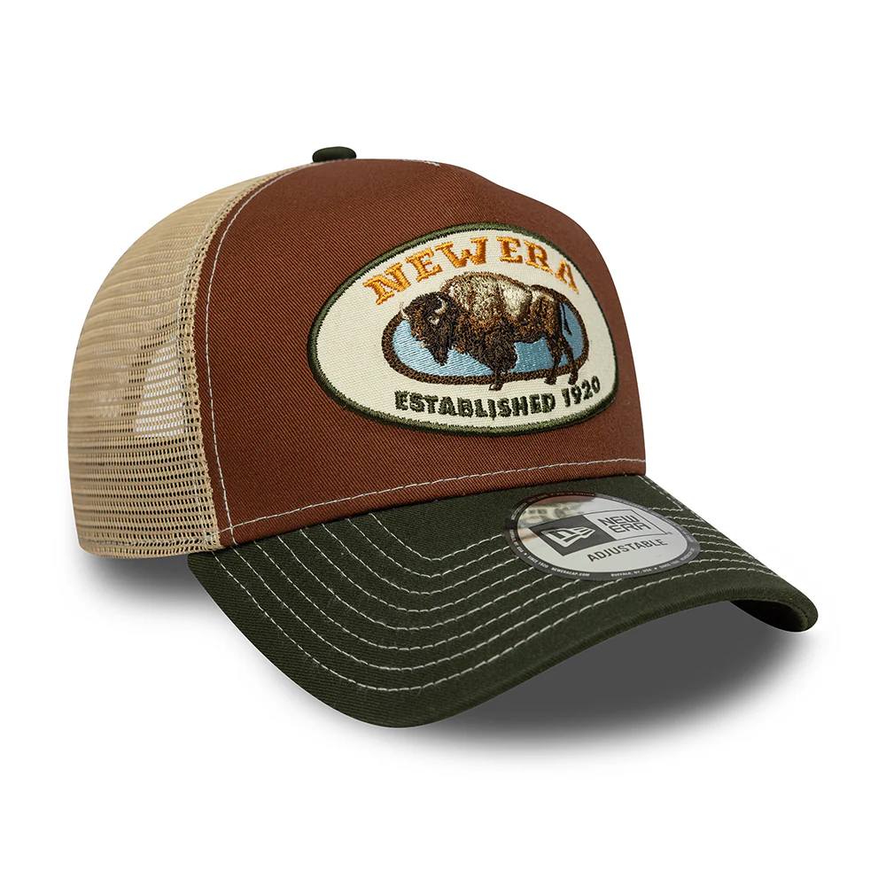 New Era A-Frame Bison Trucker Cap - Animal Patch - Braun-Olivgrün-Sand - Image 3