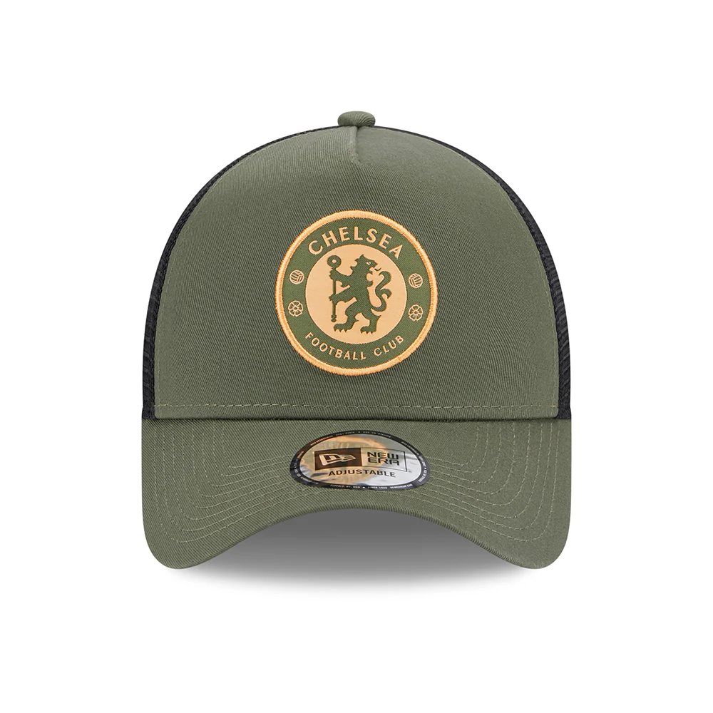 New Era A-Frame Chelsea FC Trucker Cap - Seasonal Lion Crest - Olivgrün-Schwarz - Image 2