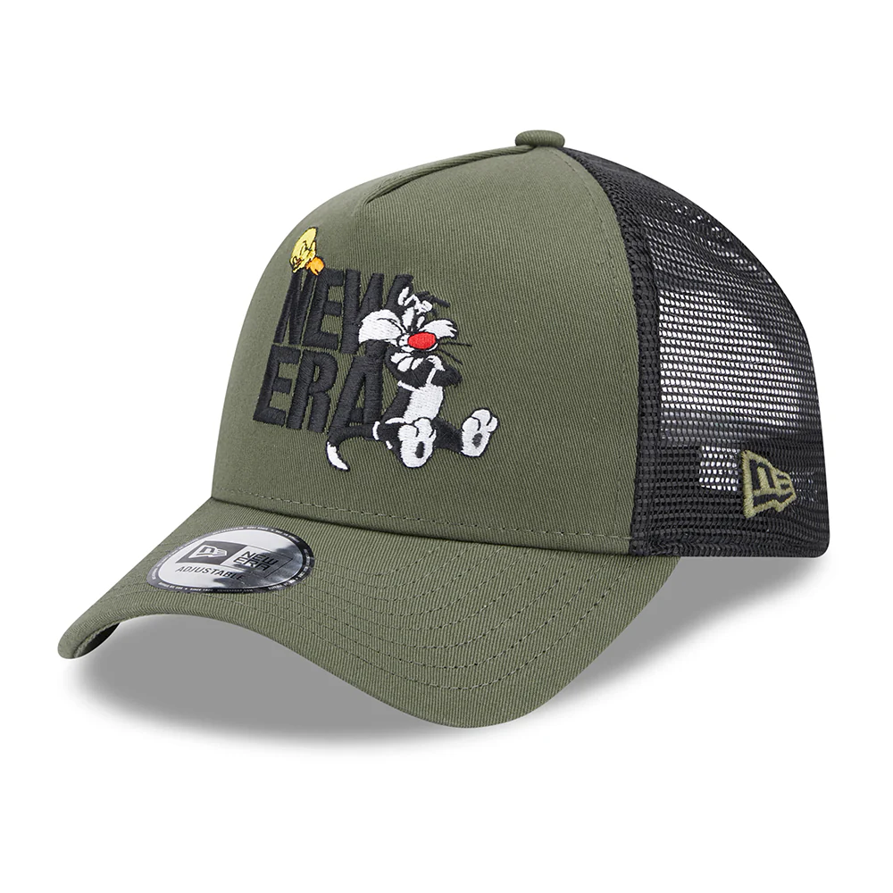 New Era A-Frame Sylvester & Tweety Trucker Cap - Looney Tunes - Olivgrün-Schwarz
