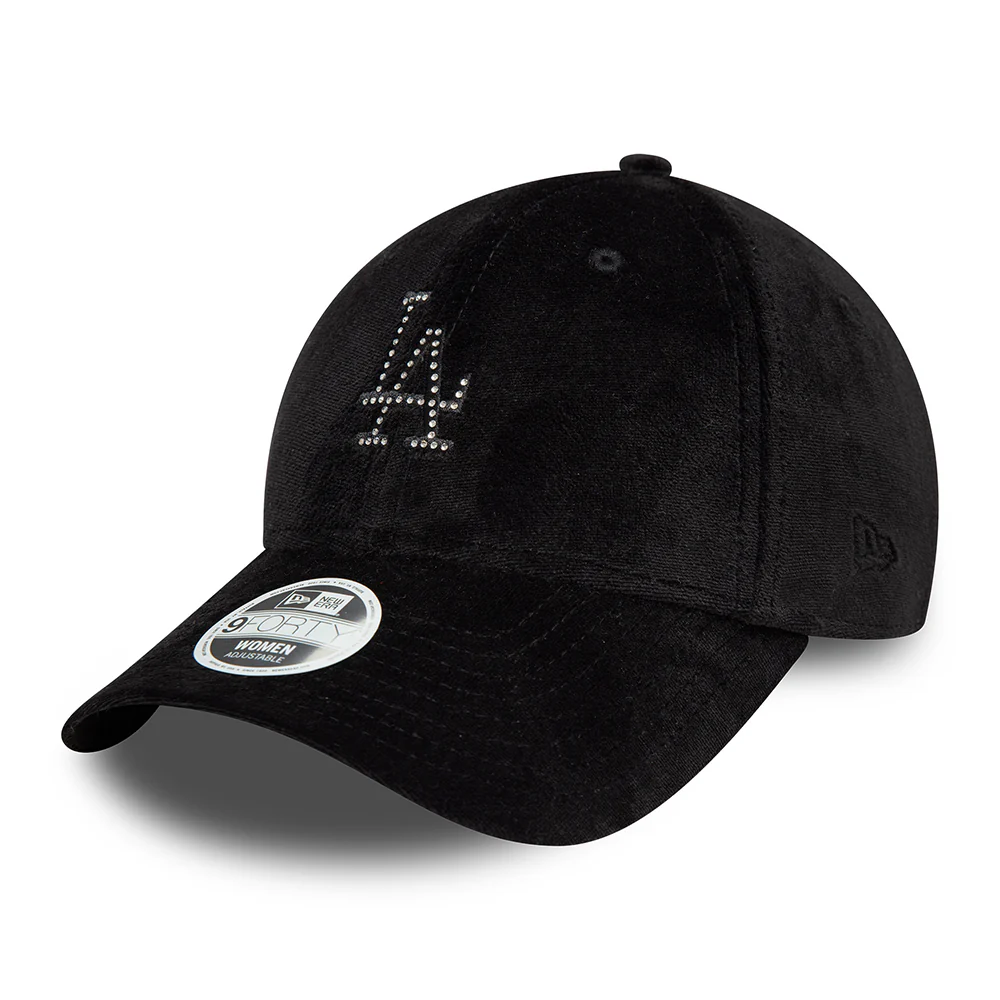 New Era Damen 9FORTY L.A. Dodgers Baseball Cap - MLB Diamante Velour - Schwarz