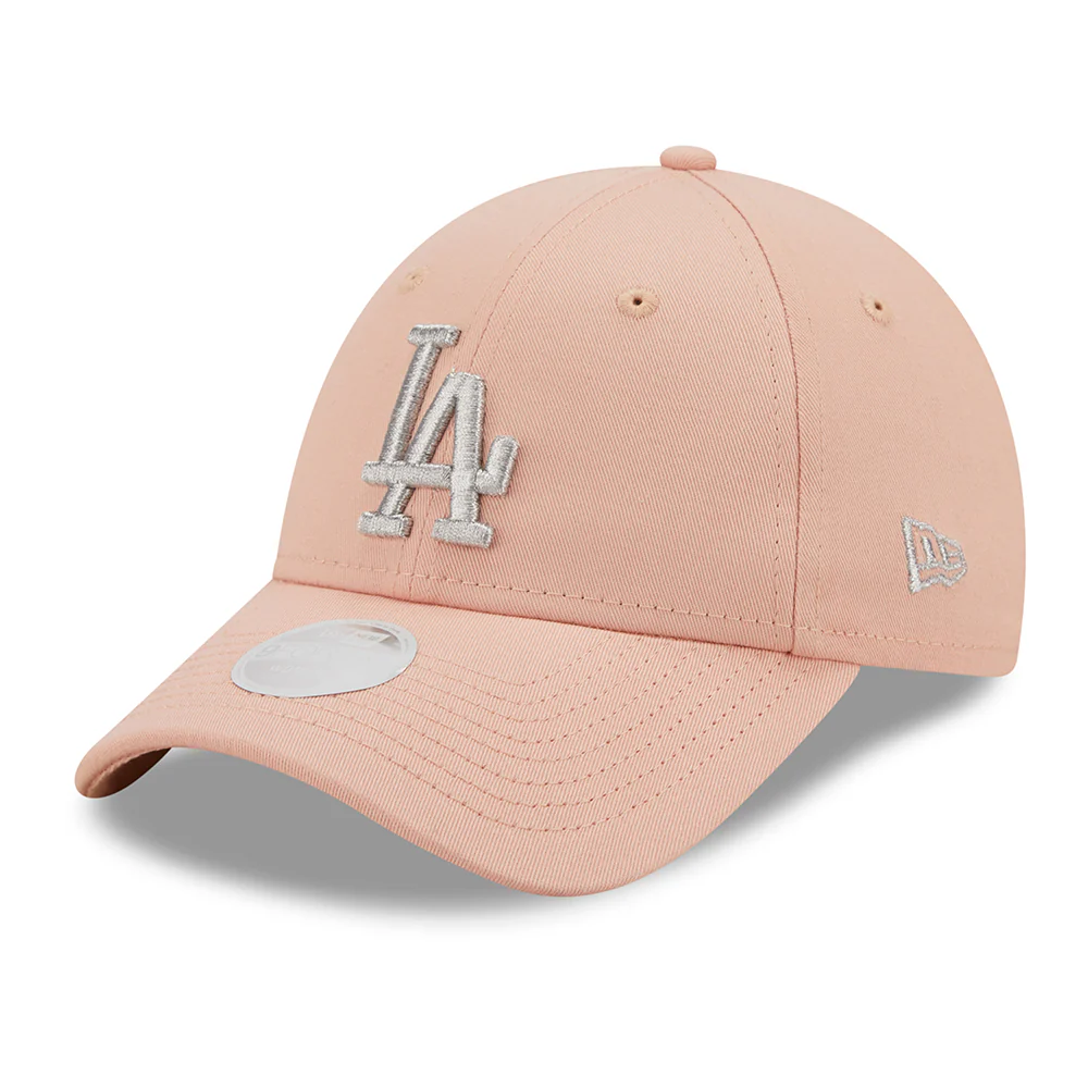 New Era Damen 9FORTY L.A. Dodgers Baseball Cap - MLB Metallic Logo - Hellrosa-Silber