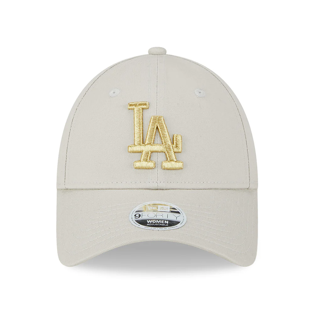 New Era Damen 9FORTY L.A. Dodgers Baseball Cap - MLB Metallic Logo - Steinfarben-Gold - Image 2