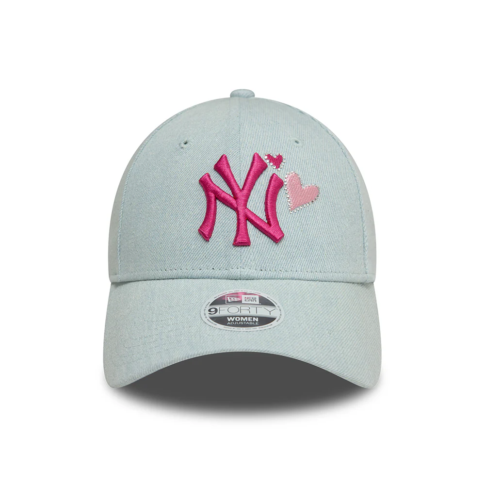 New Era Damen 9FORTY New York Yankees Baseball Cap - MLB Denim Icon - Hellblau-Rosa - Image 2