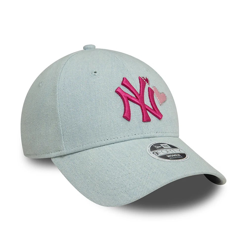 New Era Damen 9FORTY New York Yankees Baseball Cap - MLB Denim Icon - Hellblau-Rosa - Image 3
