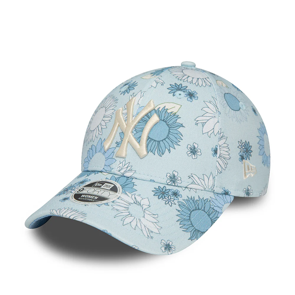 New Era Damen 9FORTY New York Yankees Baseball Cap - MLB Floral AOP - Hellblau