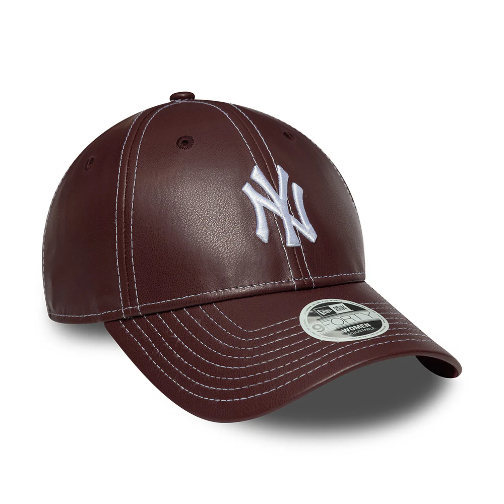 New Era Damen 9FORTY New York Yankees Baseball Cap - MLB Topstitch PU - Burgunderrot-Weiß - Image 3