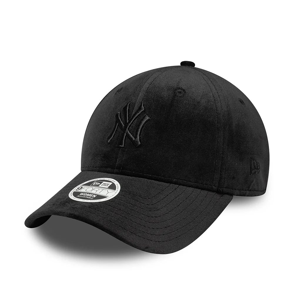 New Era Damen 9FORTY New York Yankees Baseball Cap - MLB Velour Midi - Schwarz auf Schwarz