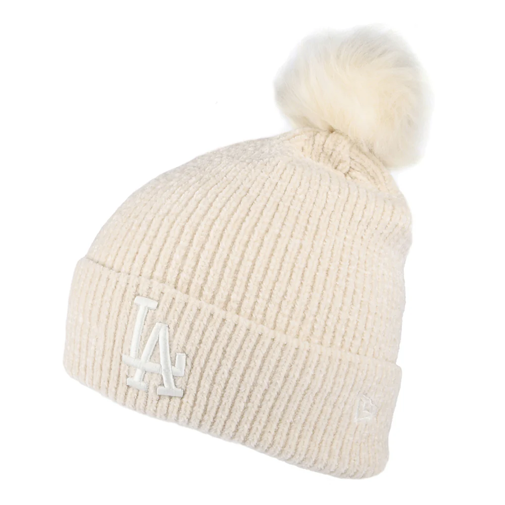 New Era Damen Kunstfell L.A. Dodgers Bommelmütze - MLB Chenille Bobble - Creme