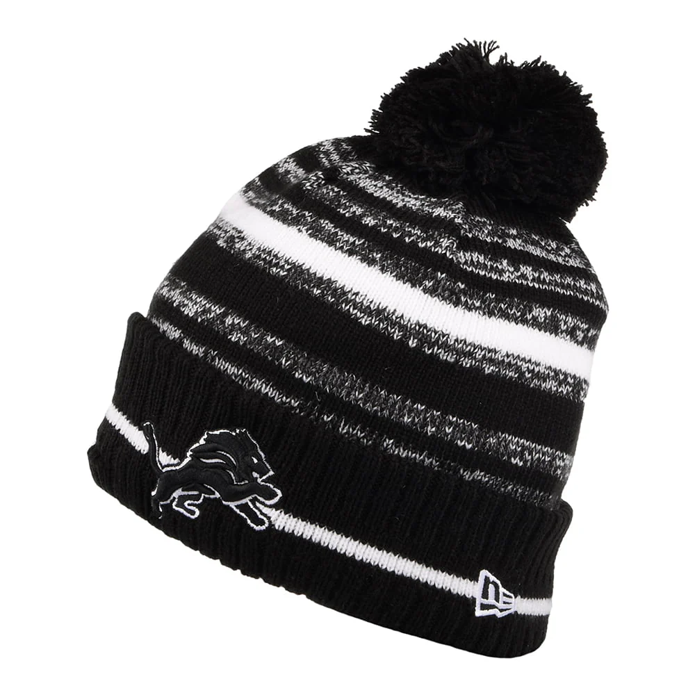 New Era Detroit Lions Bommelmütze - NFL Sport Knit - Schwarz-Weiß