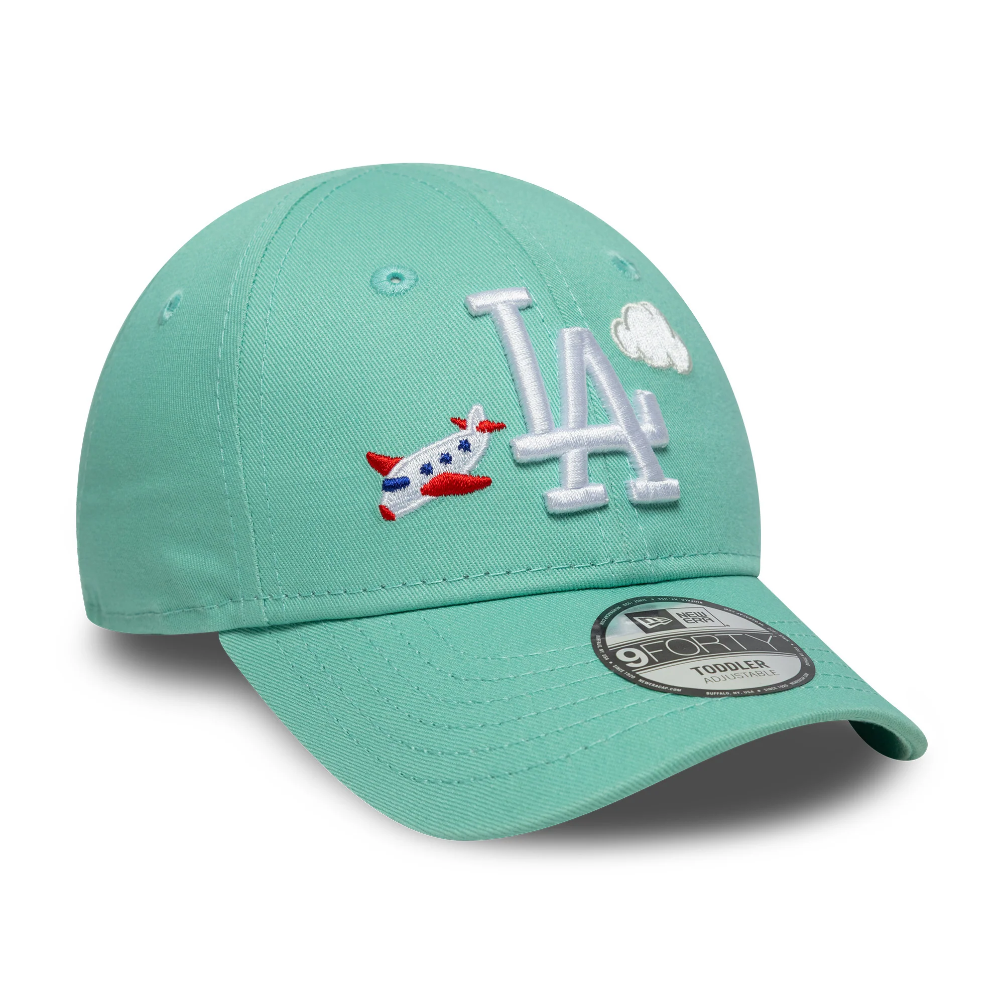 New Era Kinder 9FORTY L.A. Dodgers Baseball Cap - MLB Plane Icon - Aquamarinblau - Image 3